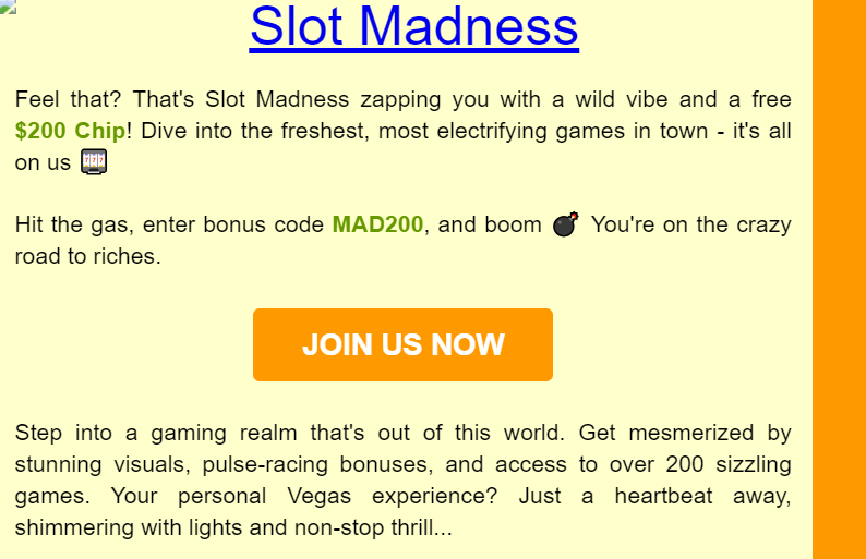 Slot Madness A$200 free promo