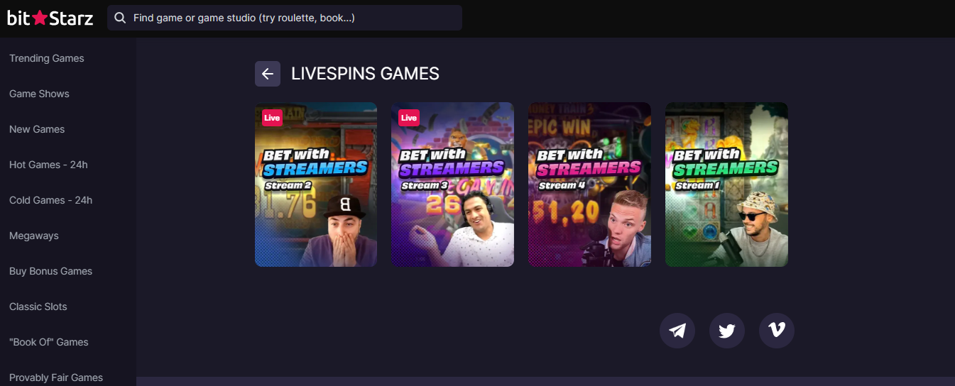 Bet with streamers