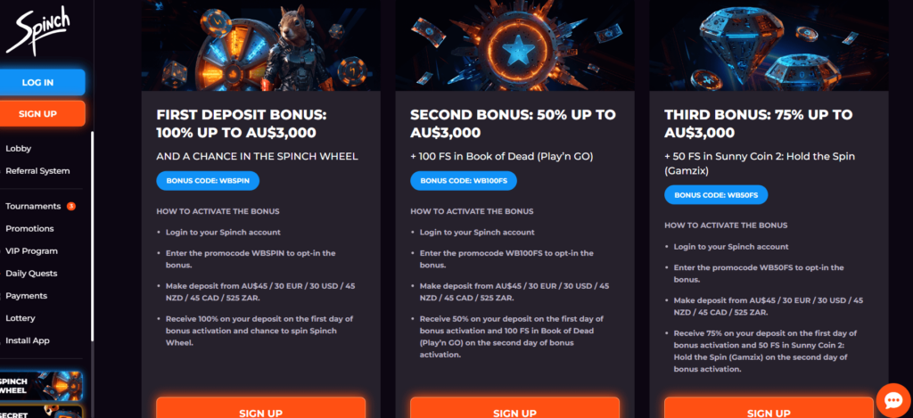 Spinch Casino bonus codes