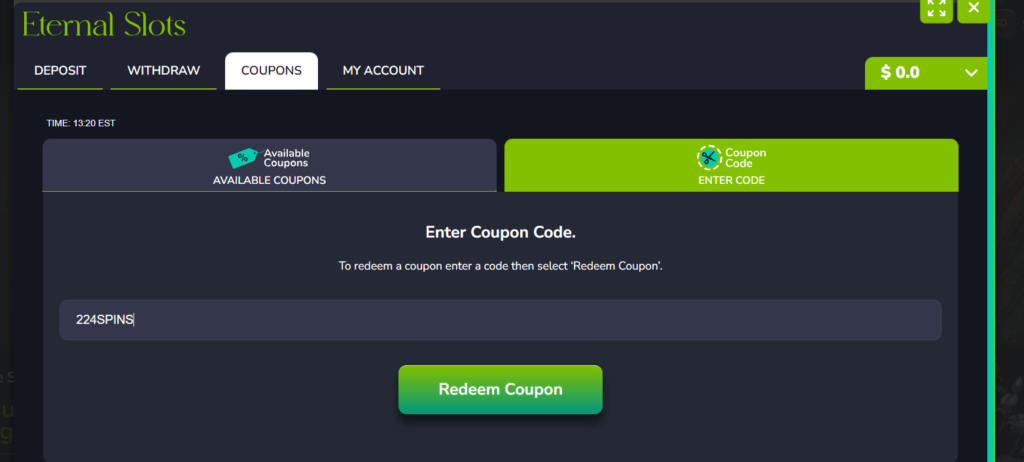 Eternal Slots coupon code